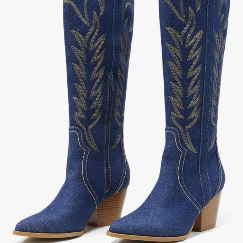 Blue Knee-High Western Boots